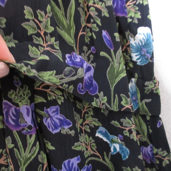 Vintage April Cornell Dress Large Black Purple Floral Cottage Grunge Prairie Y2K - Picture 4 of 11